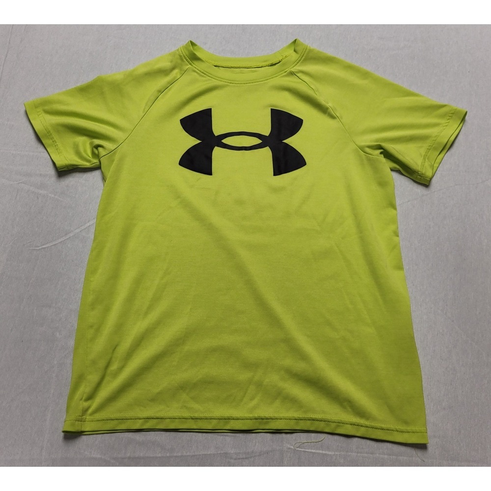 Boy's Under Armour Tech Big Logo Print Short-Sleeve T-Shirt Green Vibe Loose YLG